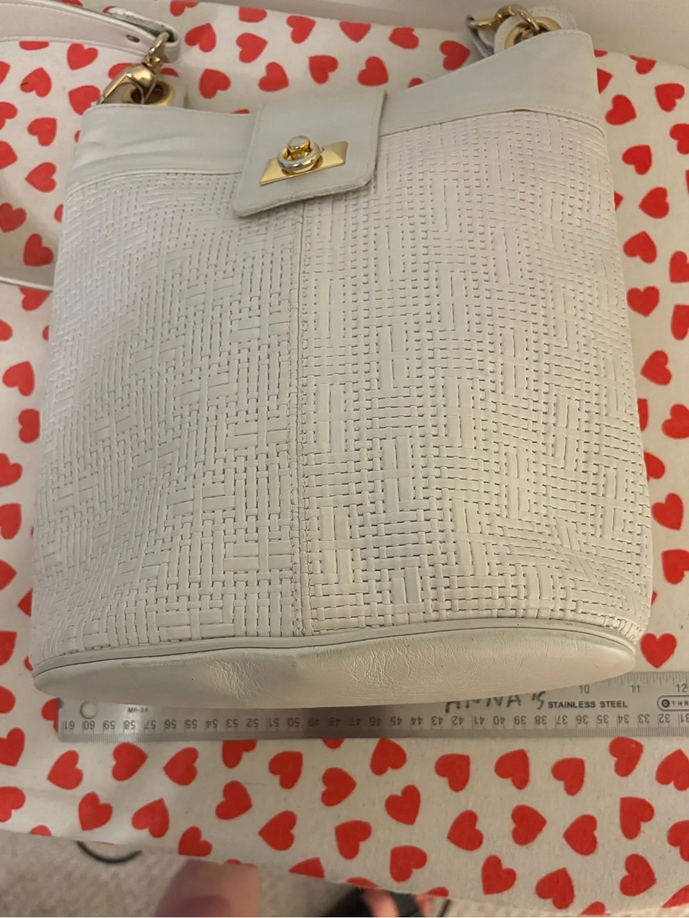 Unique Vintage 80s white designer bucket bag gold tone hardware